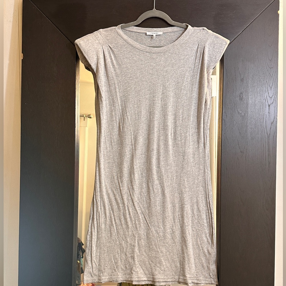 Frame Fit & Flair Heather Grey Tee Dress w/Shoulder Pads: Size Medium